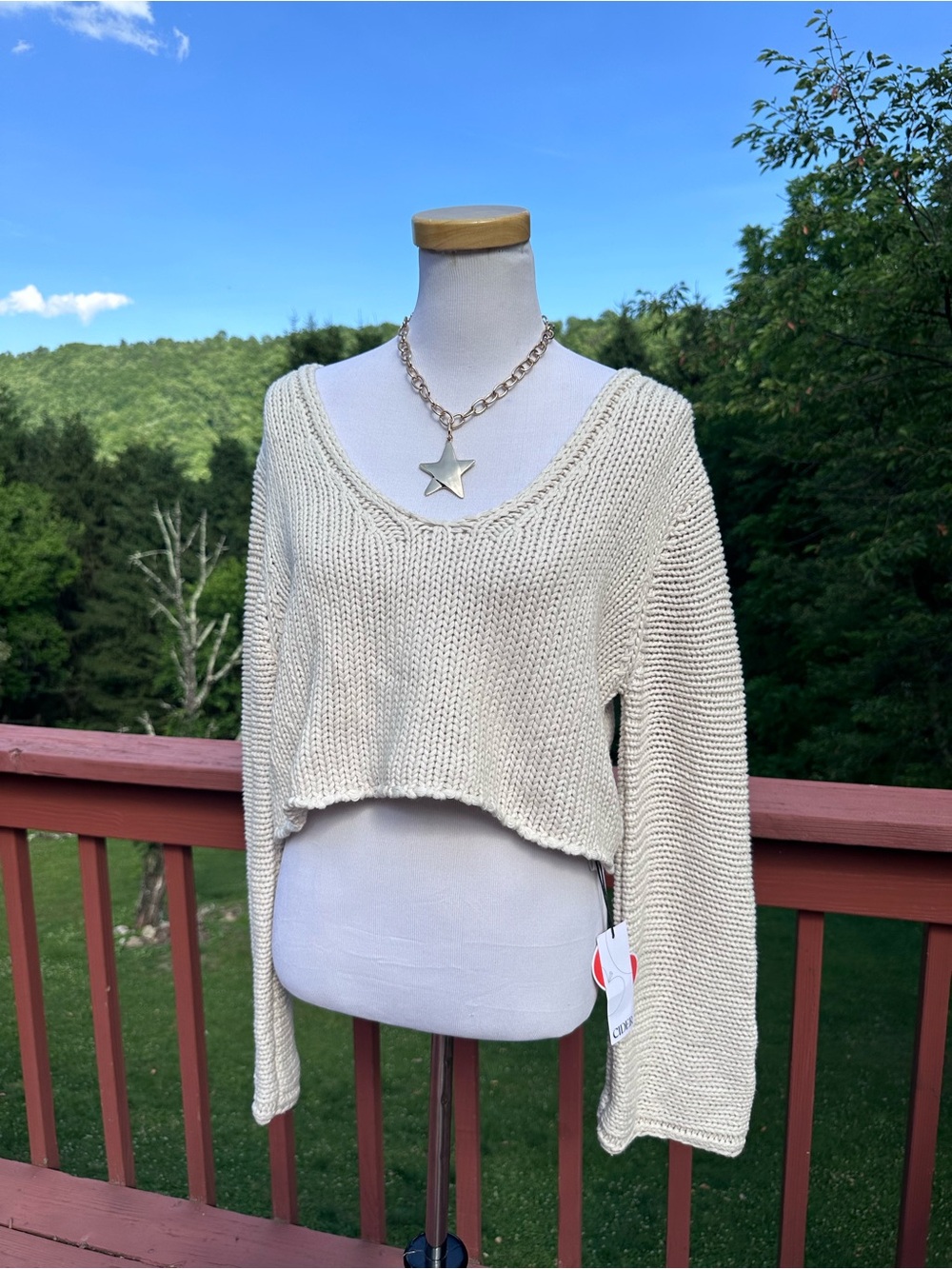 NWT! Cider Cream Cropped V-Neck Knit Sweater